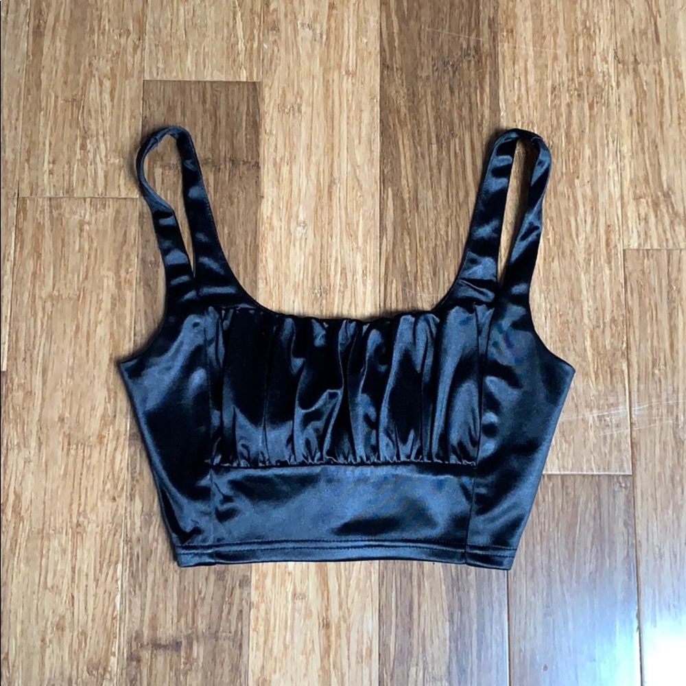 Black Satin Crop Top